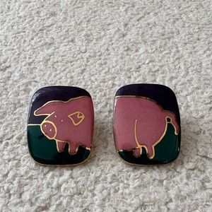 Whimsical Enamel Pig Earrings
